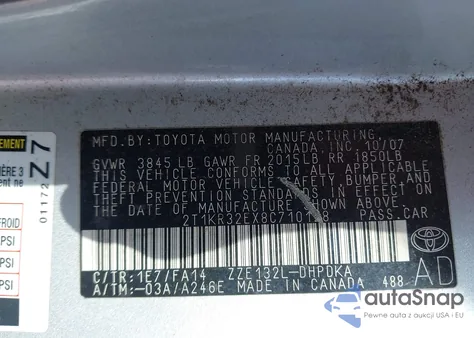 2008 Toyota Matrix from USA, damaged, VIN 2T1KR32EX8C710128